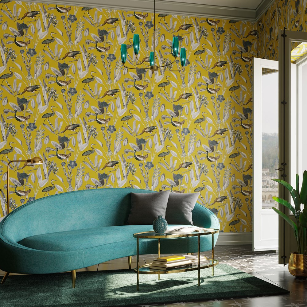 Glasshouse Wallpaper 111720 by Graham & Brown in Mustard Yellow